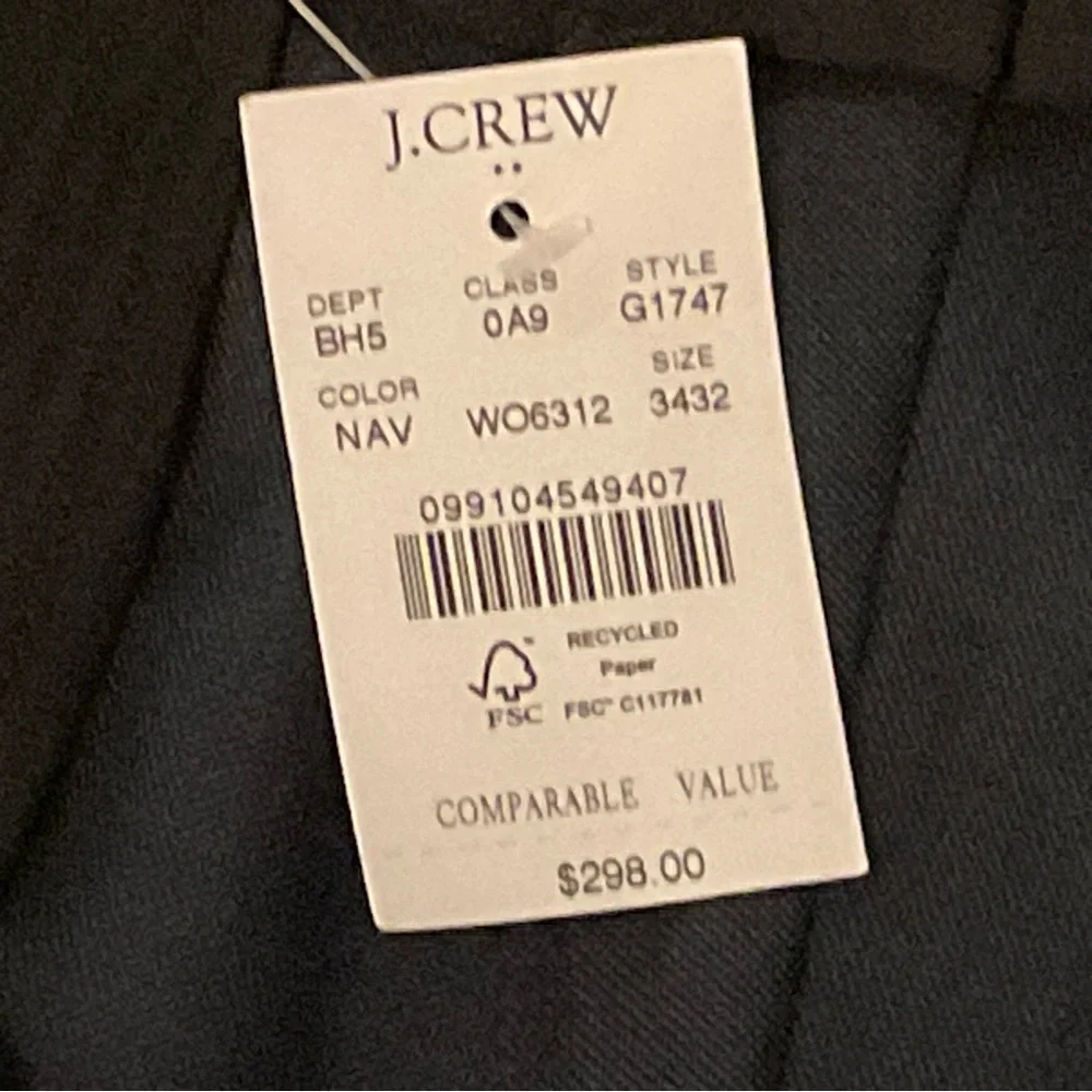 $298 J Crew Thompson Lightweight Wool Suit Pants Navy W34 L32 Tailored DressNWT